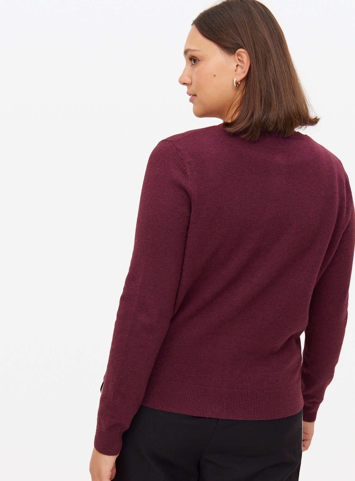 Burgundy Soft Knit Crew Neck Cardigan 14 - Image 4 thumbnail